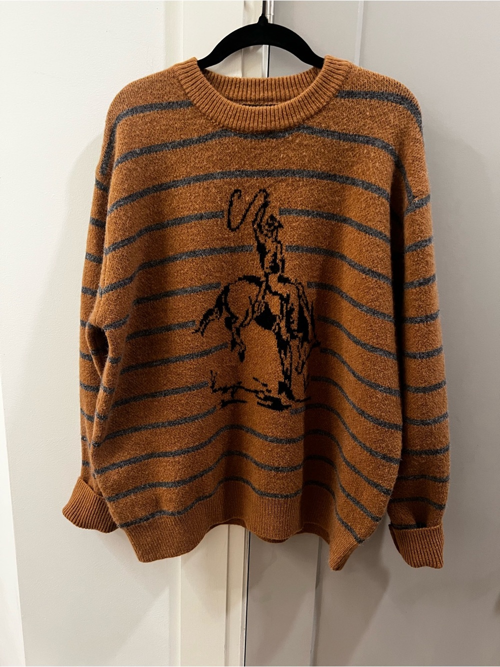 Striped Cowboy Graphic Sweater - Rust